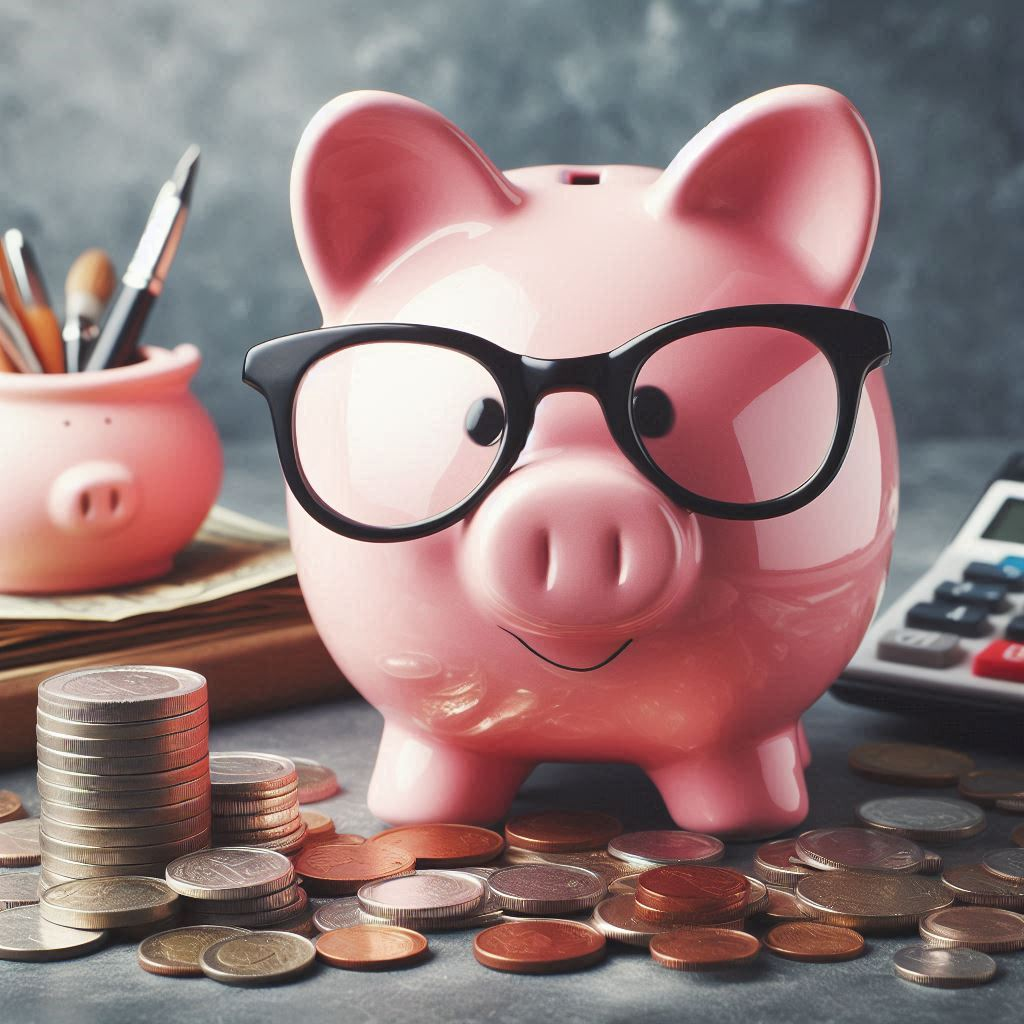 piggy bank wearing glasses